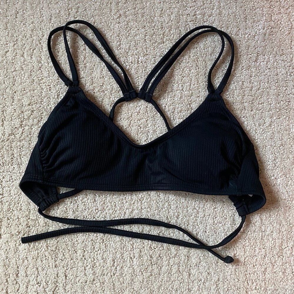 Xhilaration Black Ribbed Strappy Bikini Top